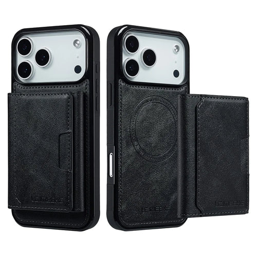 LC.IMEEKE L5 For iPhone 18 Pro Max / 17 Pro Max Magnetic Phone Case Leather Back Cover with Detachable Card Holder - Black - 1