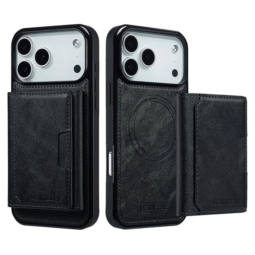 LC.IMEEKE L5 For iPhone 18 Pro Max / 17 Pro Max Magnetic Phone Case Leather Back Cover with Detachable Card Holder - Black - 1