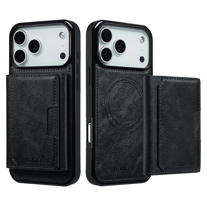 LC.IMEEKE L5 For iPhone 18 Pro Max / 17 Pro Max Magnetic Phone Case Leather Back Cover with Detachable Card Holder - Black - 1