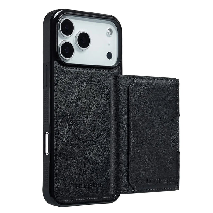 LC.IMEEKE L5 For iPhone 18 Pro Max / 17 Pro Max Magnetic Phone Case Leather Back Cover with Detachable Card Holder - Black - 2