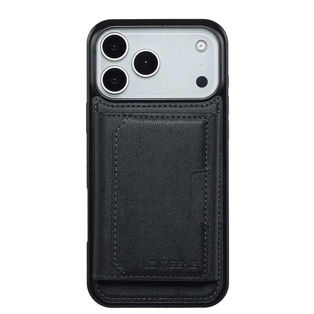 LC.IMEEKE L5 For iPhone 18 Pro Max / 17 Pro Max Magnetic Phone Case Leather Back Cover with Detachable Card Holder - Black - 3