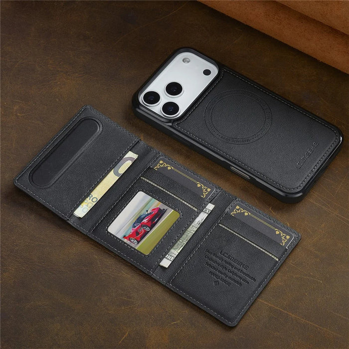 LC.IMEEKE L5 For iPhone 18 Pro Max / 17 Pro Max Magnetic Phone Case Leather Back Cover with Detachable Card Holder - Black - 4