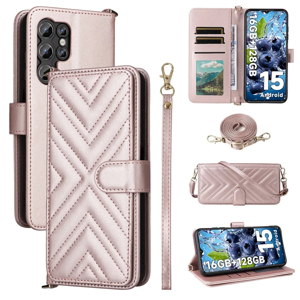 For Oukitel C1 / C1 Pro Case with Shoulder / Wrist Strap Leather Phone Cover Stand Wallet - Pink - 1