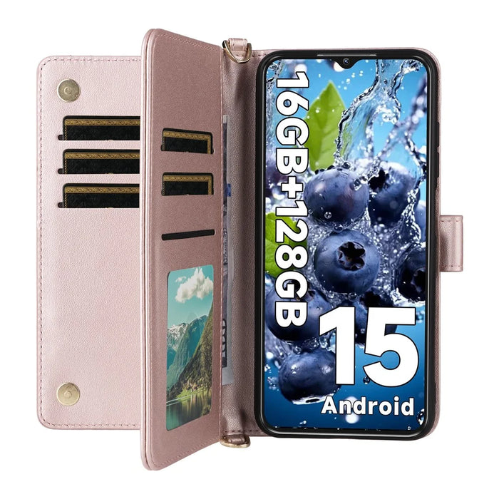For Oukitel C1 / C1 Pro Case with Shoulder / Wrist Strap Leather Phone Cover Stand Wallet - Pink - 2