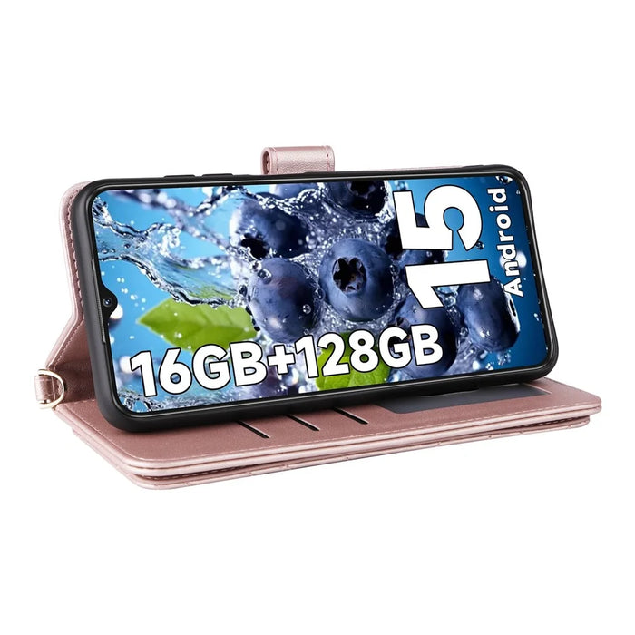 For Oukitel C1 / C1 Pro Case with Shoulder / Wrist Strap Leather Phone Cover Stand Wallet - Pink - 5