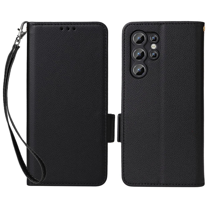 For Oukitel C1 / C1 Pro Case with Wrist Strap Litchi Texture PU Leather Wallet Phone Cover - Black - 1