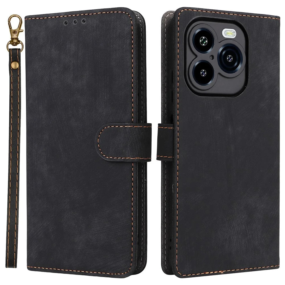 For Oukitel C65 / C65 Pro Case Wallet RFID Blocking PU Leather Phone Cover Stand with Strap - Black - 1