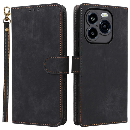 For Oukitel C65 / C65 Pro Case Wallet RFID Blocking PU Leather Phone Cover Stand with Strap - Black - 1