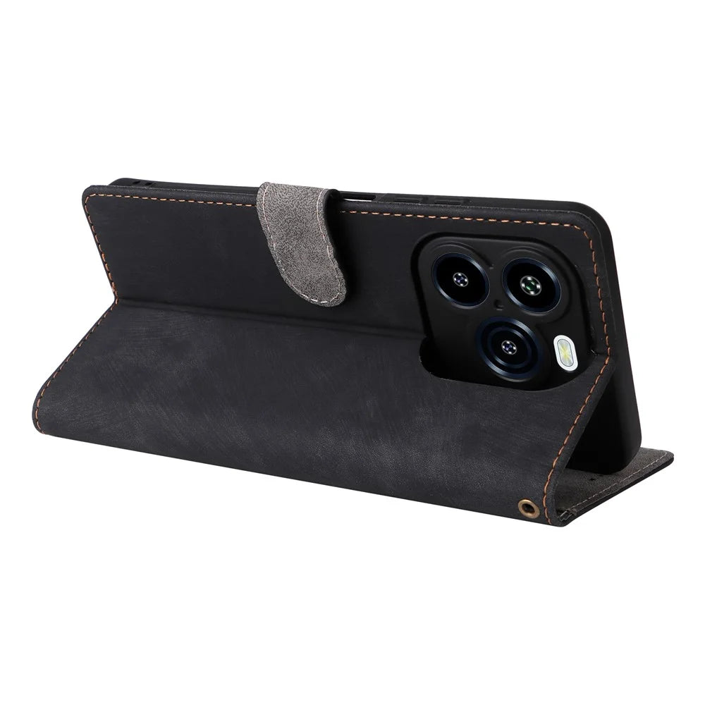 For Oukitel C65 / C65 Pro Case Wallet RFID Blocking PU Leather Phone Cover Stand with Strap - Black - 5