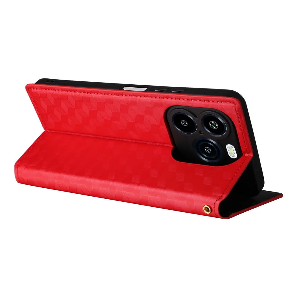 For Oukitel C65 / C65 Pro Case Wallet Rhombus Imprinted Leather Phone Cover - Red - 5