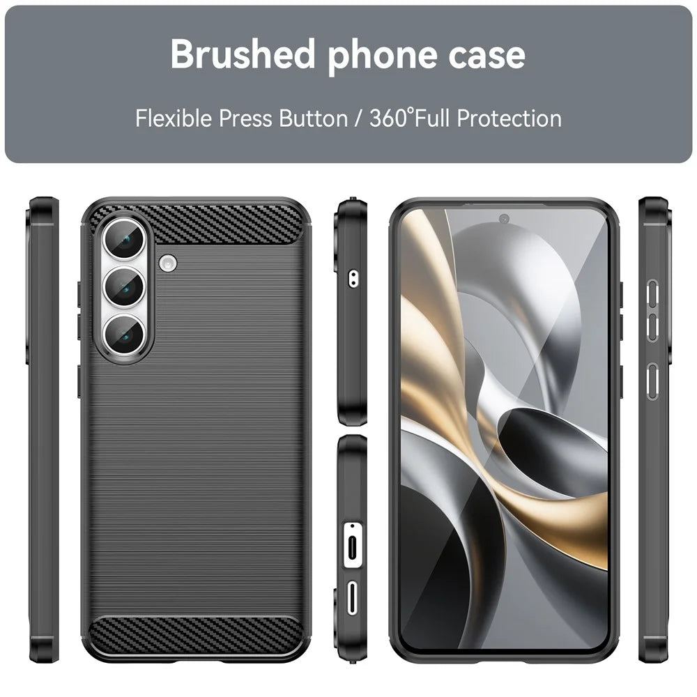 For Samsung Galaxy S25 FE Case Protective Phone Cover Carbon Fiber Texture Brushed - Black - 3