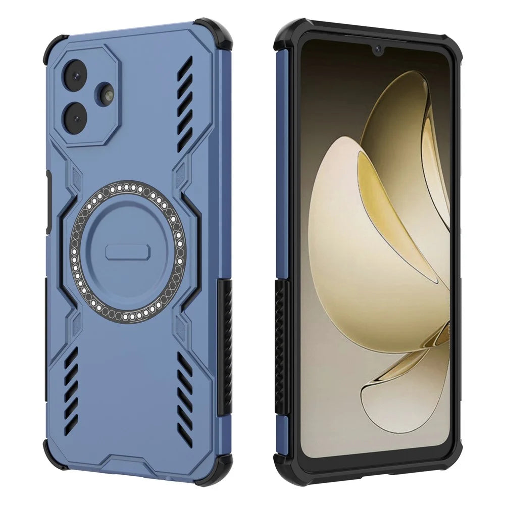 For Samsung Galaxy A08 5G / A08 4G / A07 5G / A07 4G Magnetic Case Butterfly Armor Hollow Heat Dissipation PC + TPU Phone Cover - Blue - 3