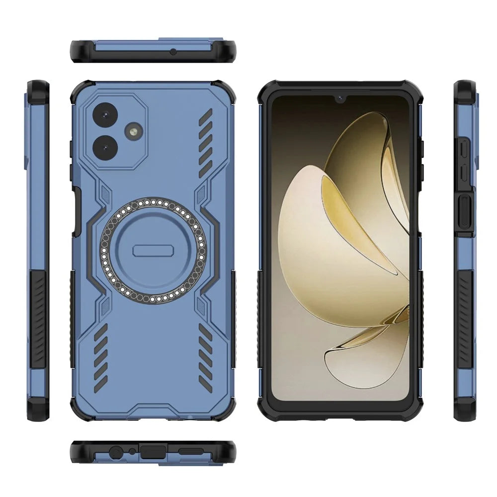 For Samsung Galaxy A08 5G / A08 4G / A07 5G / A07 4G Magnetic Case Butterfly Armor Hollow Heat Dissipation PC + TPU Phone Cover - Blue - 4