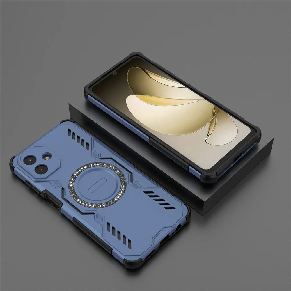For Samsung Galaxy A08 5G / A08 4G / A07 5G / A07 4G Magnetic Case Butterfly Armor Hollow Heat Dissipation PC + TPU Phone Cover - Blue - 5