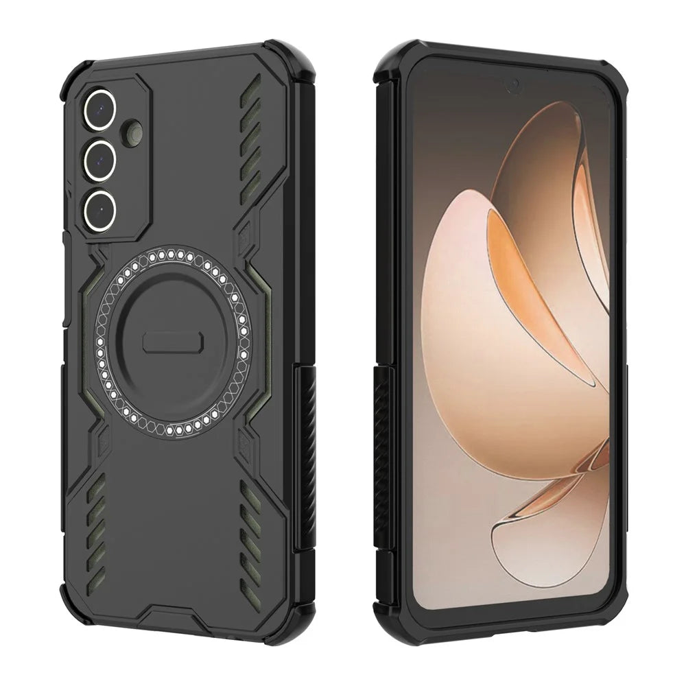 For Samsung Galaxy A15 5G  /  4G Magnetic Case Butterfly Armor Hollow Heat Dissipation PC + TPU Phone Cover - Black - 4