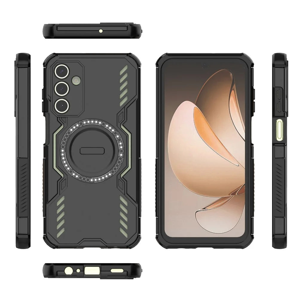 For Samsung Galaxy A15 5G  /  4G Magnetic Case Butterfly Armor Hollow Heat Dissipation PC + TPU Phone Cover - Black - 5