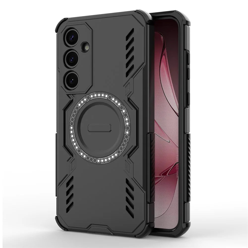 For Samsung Galaxy A35 5G Magnetic Case Butterfly Armor Hollow Heat Dissipation PC + TPU Phone Cover - Black - 1