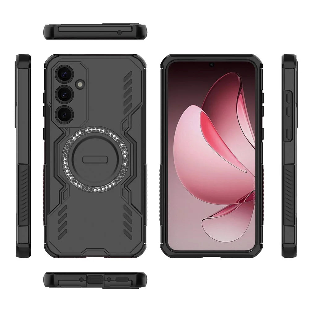 For Samsung Galaxy A35 5G Magnetic Case Butterfly Armor Hollow Heat Dissipation PC + TPU Phone Cover - Black - 5