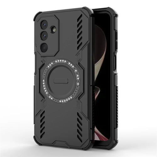 For Samsung Galaxy M36 5G Magnetic Case Butterfly Armor Hollow Heat Dissipation PC + TPU Phone Cover - Black - 1