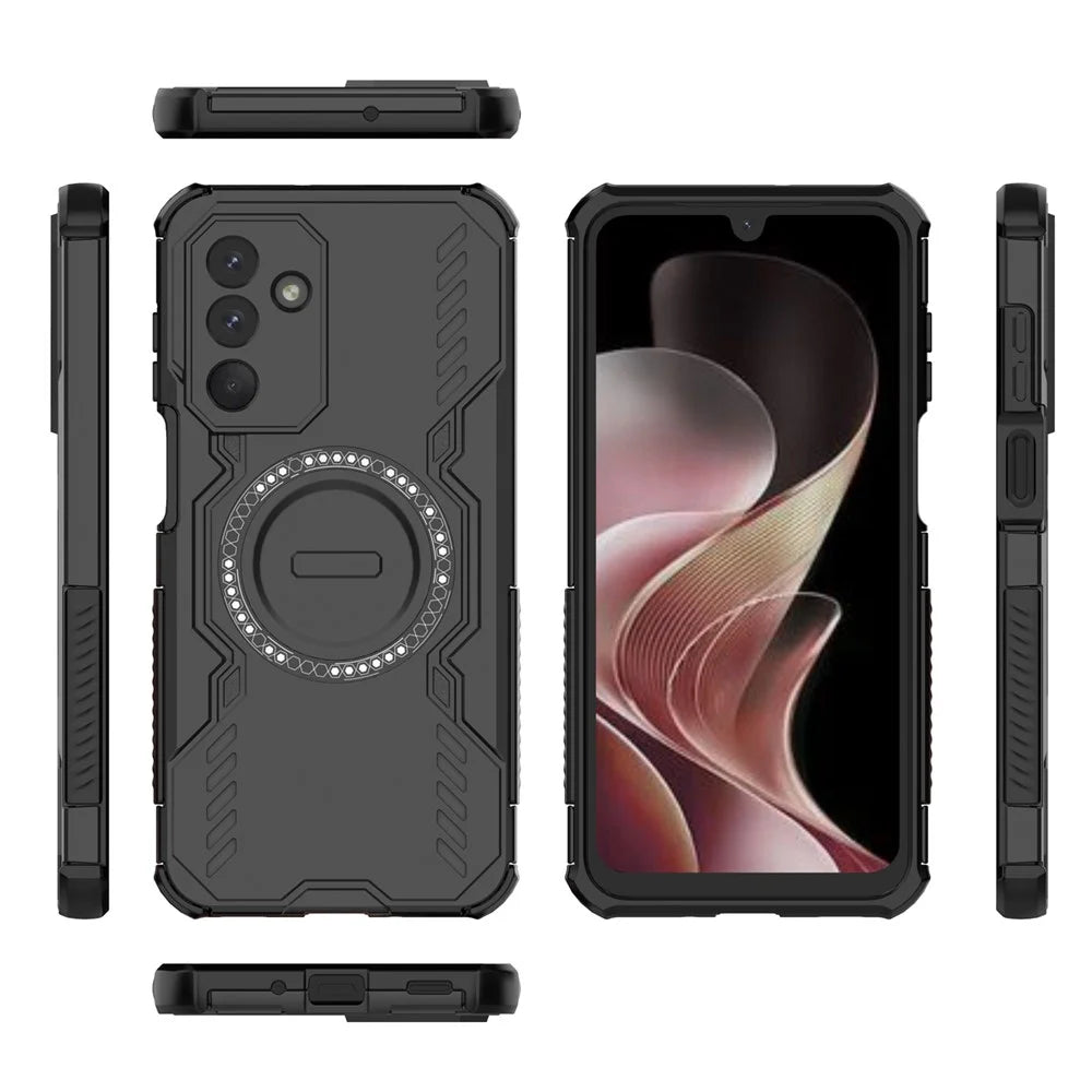 For Samsung Galaxy M36 5G Magnetic Case Butterfly Armor Hollow Heat Dissipation PC + TPU Phone Cover - Black - 5