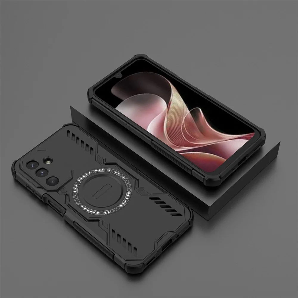 For Samsung Galaxy M36 5G Magnetic Case Butterfly Armor Hollow Heat Dissipation PC + TPU Phone Cover - Black - 6
