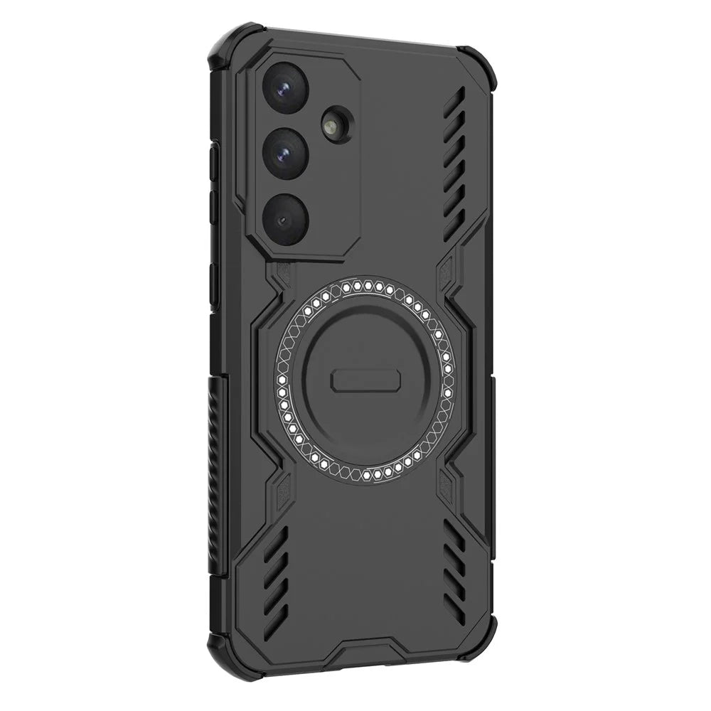 For Samsung Galaxy S25 FE Magnetic Case Butterfly Armor Hollow Heat Dissipation PC + TPU Phone Cover - Black - 1