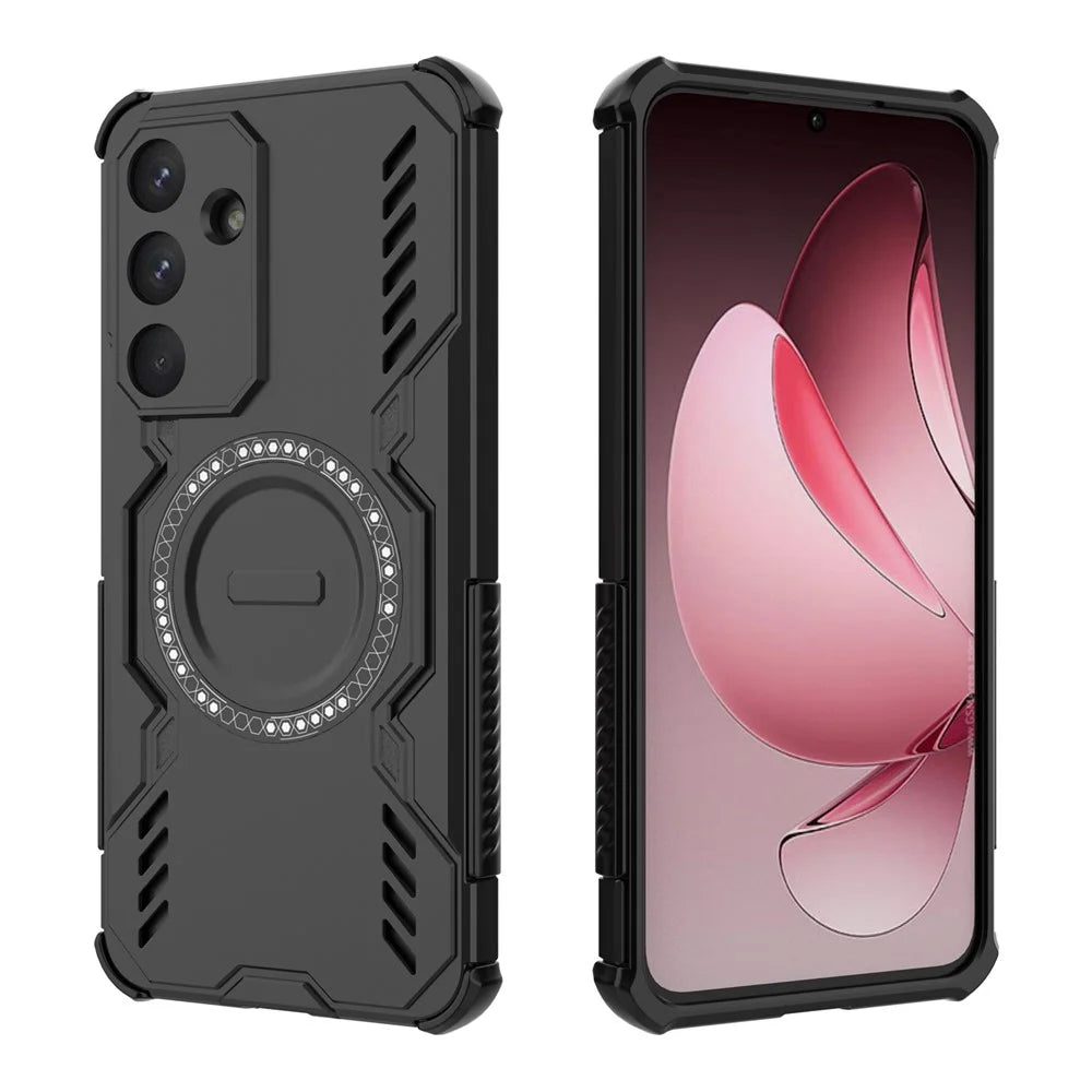 For Samsung Galaxy S25 FE Magnetic Case Butterfly Armor Hollow Heat Dissipation PC + TPU Phone Cover - Black - 3