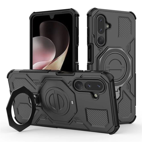 For Samsung Galaxy M36 5G Magnetic Case Rotating Metal Kickstand Shockproof PC + TPU Phone Back Cover - Black - 1