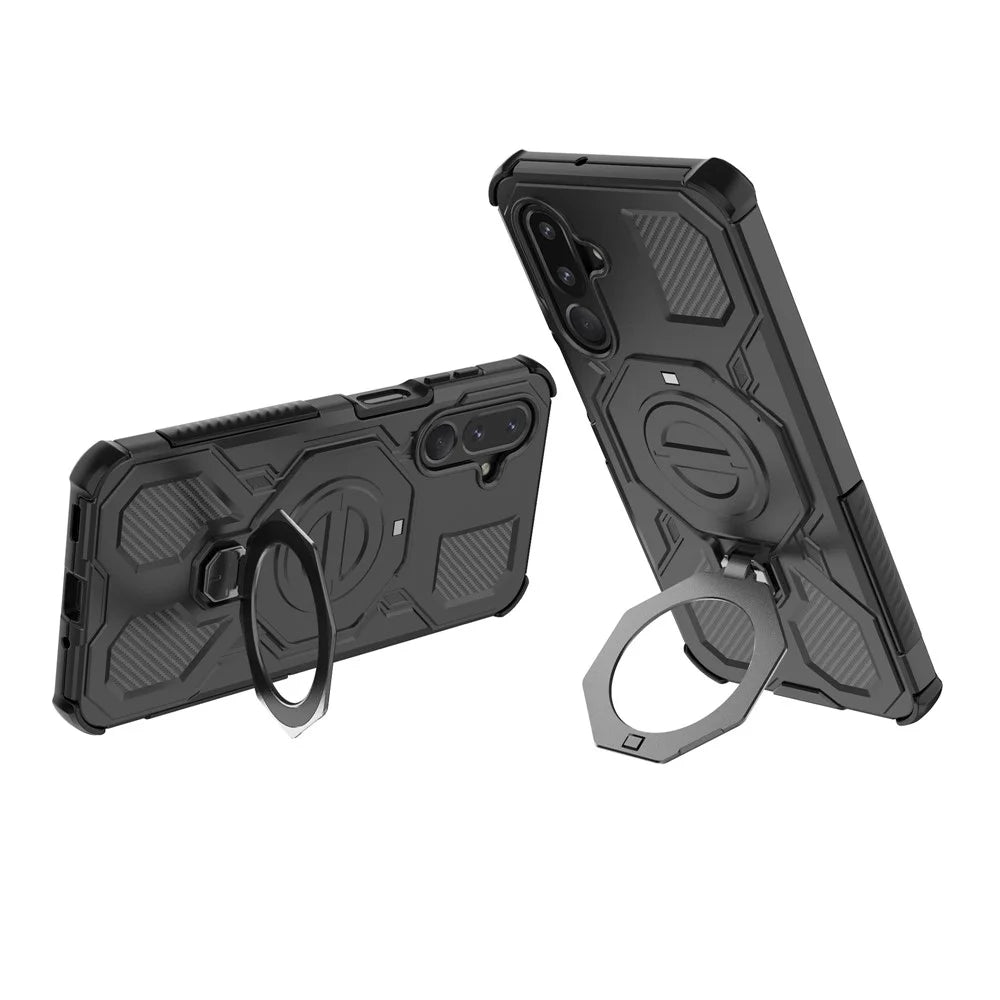 For Samsung Galaxy M36 5G Magnetic Case Rotating Metal Kickstand Shockproof PC + TPU Phone Back Cover - Black - 2