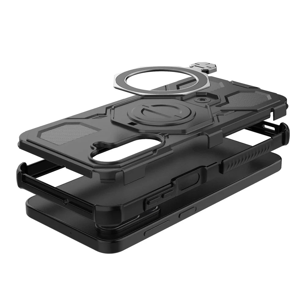 For Samsung Galaxy M36 5G Magnetic Case Rotating Metal Kickstand Shockproof PC + TPU Phone Back Cover - Black - 3