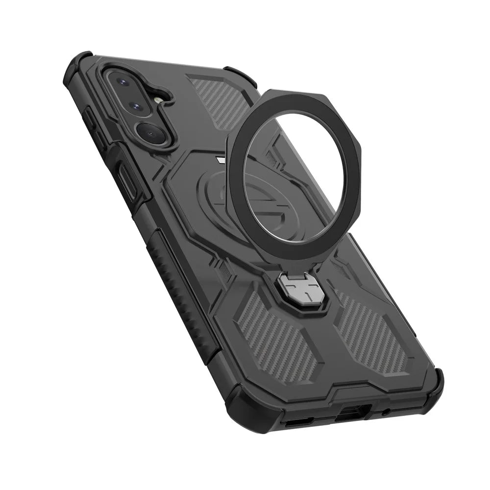 For Samsung Galaxy M36 5G Magnetic Case Rotating Metal Kickstand Shockproof PC + TPU Phone Back Cover - Black - 4