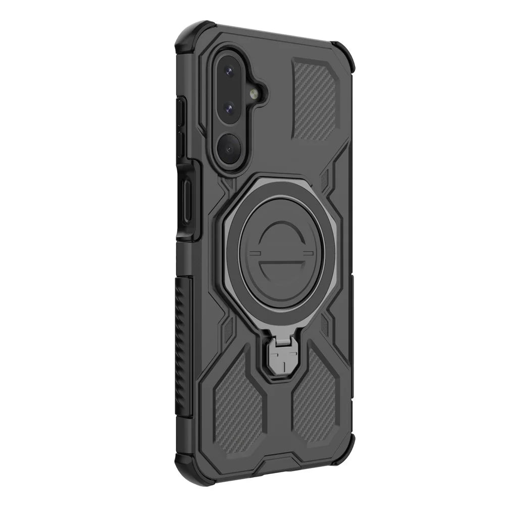 For Samsung Galaxy M36 5G Magnetic Case Rotating Metal Kickstand Shockproof PC + TPU Phone Back Cover - Black - 5