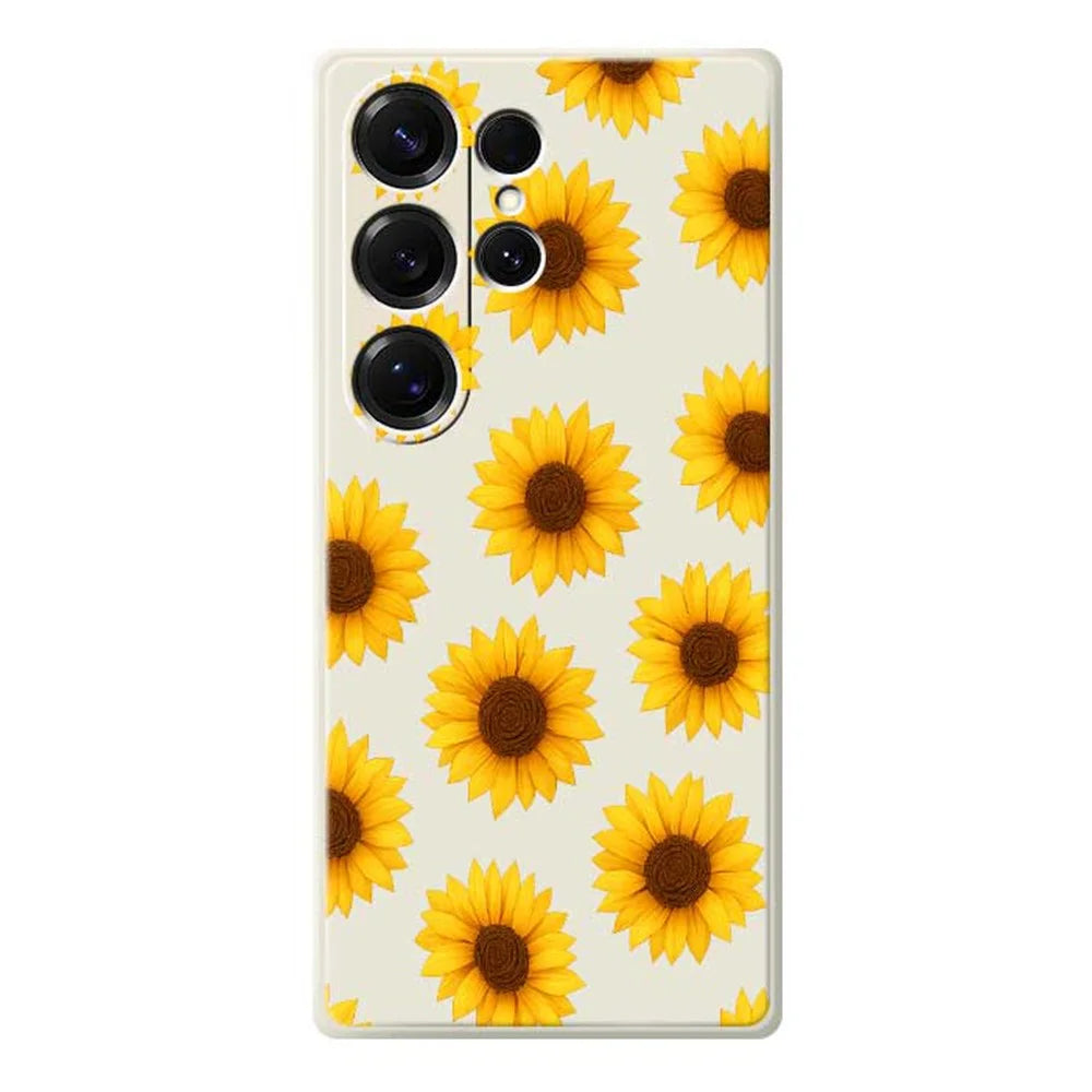 For Samsung Galaxy S25 Ultra Case Sunflowers Pattern Printing Straight Edge TPU Phone Back Cover - Beige - 1