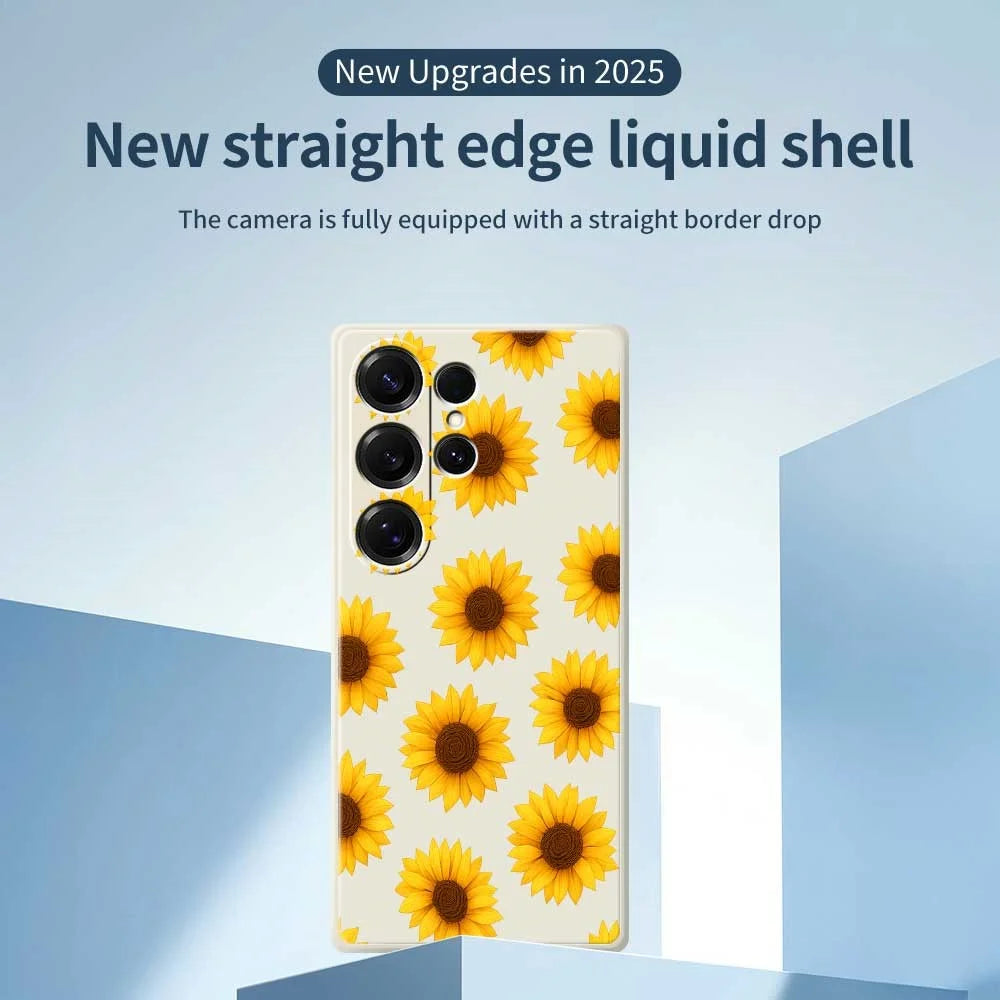 For Samsung Galaxy S25 Ultra Case Sunflowers Pattern Printing Straight Edge TPU Phone Back Cover - Beige - 3