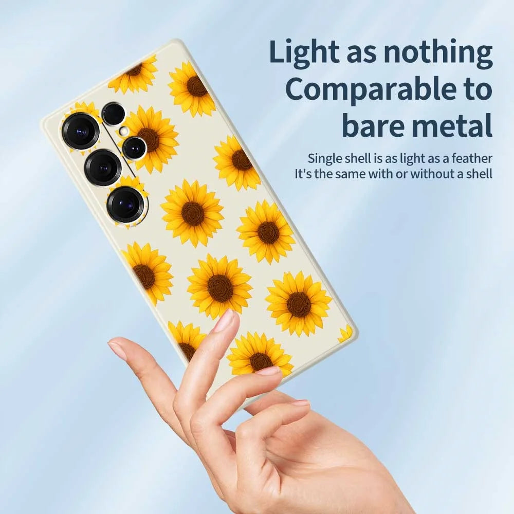 For Samsung Galaxy S25 Ultra Case Sunflowers Pattern Printing Straight Edge TPU Phone Back Cover - Beige - 4