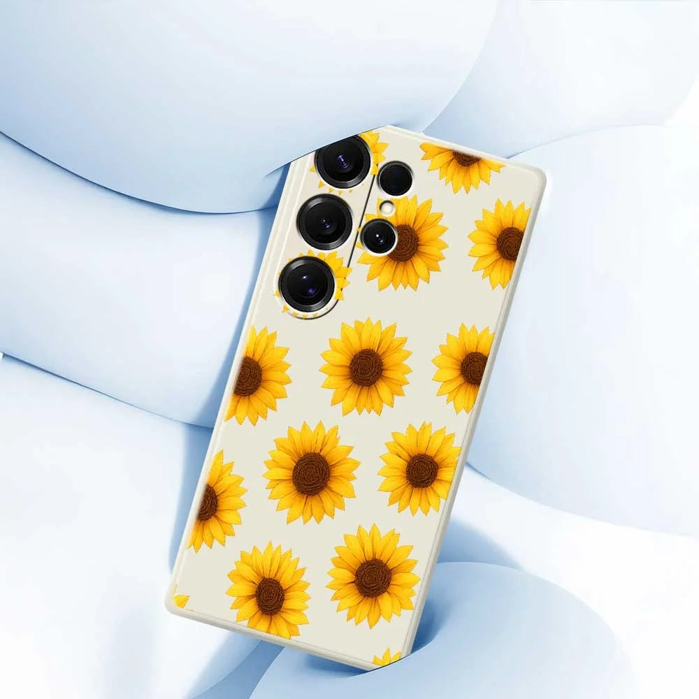 For Samsung Galaxy S25 Ultra Case Sunflowers Pattern Printing Straight Edge TPU Phone Back Cover - Beige - 5