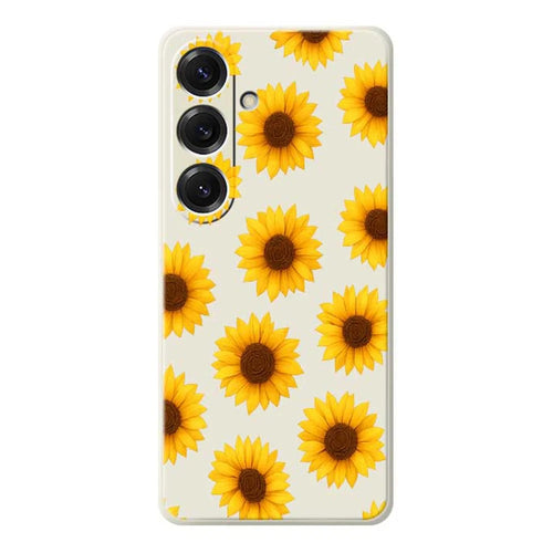 For Samsung Galaxy S25 Case Sunflowers Pattern Printing Straight Edge TPU Phone Back Cover - Beige - 1