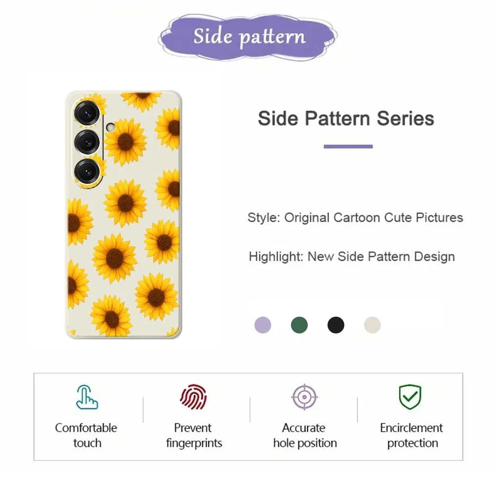 For Samsung Galaxy S25 Case Sunflowers Pattern Printing Straight Edge TPU Phone Back Cover - Beige - 2