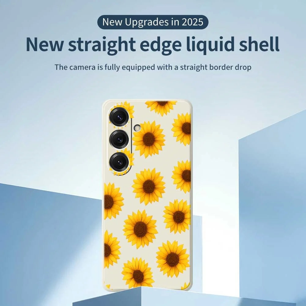 For Samsung Galaxy S25 Case Sunflowers Pattern Printing Straight Edge TPU Phone Back Cover - Beige - 3