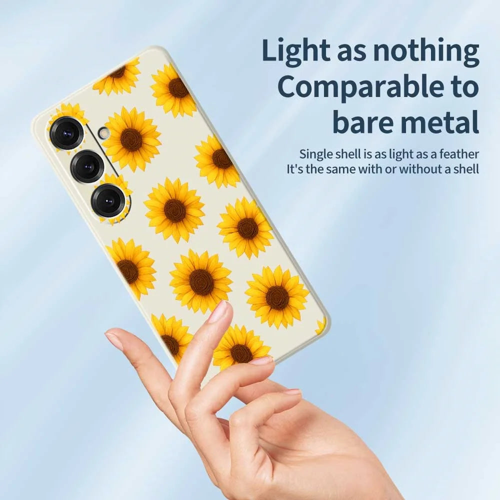 For Samsung Galaxy S25 Case Sunflowers Pattern Printing Straight Edge TPU Phone Back Cover - Beige - 4