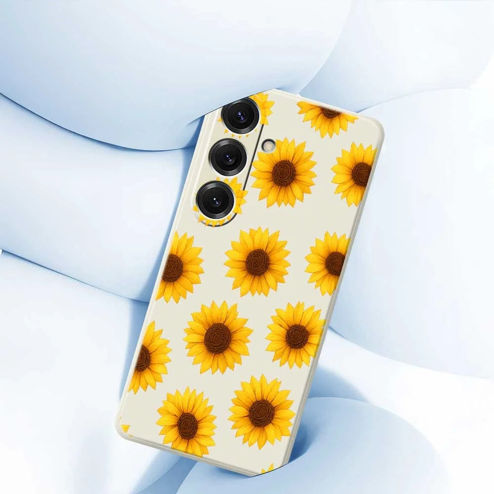 For Samsung Galaxy S25 Case Sunflowers Pattern Printing Straight Edge TPU Phone Back Cover - Beige - 5