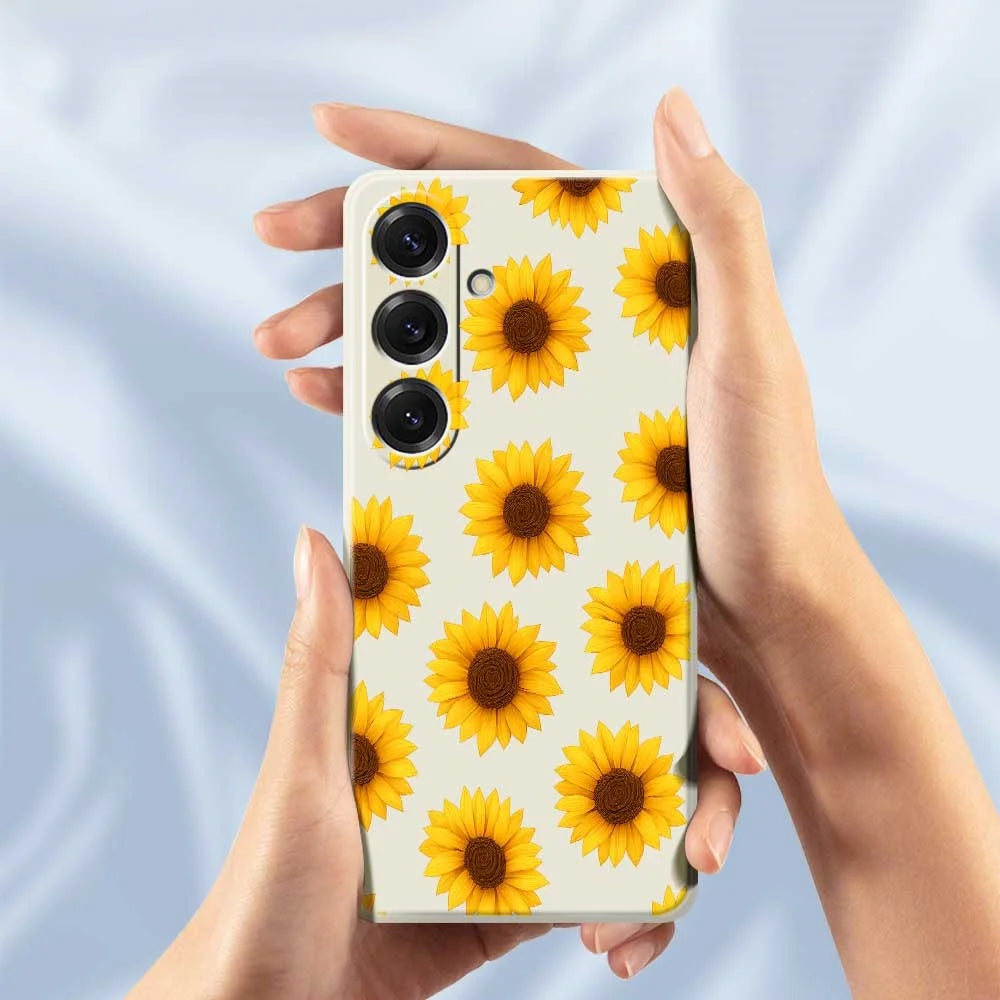 For Samsung Galaxy S25 Case Sunflowers Pattern Printing Straight Edge TPU Phone Back Cover - Beige - 6