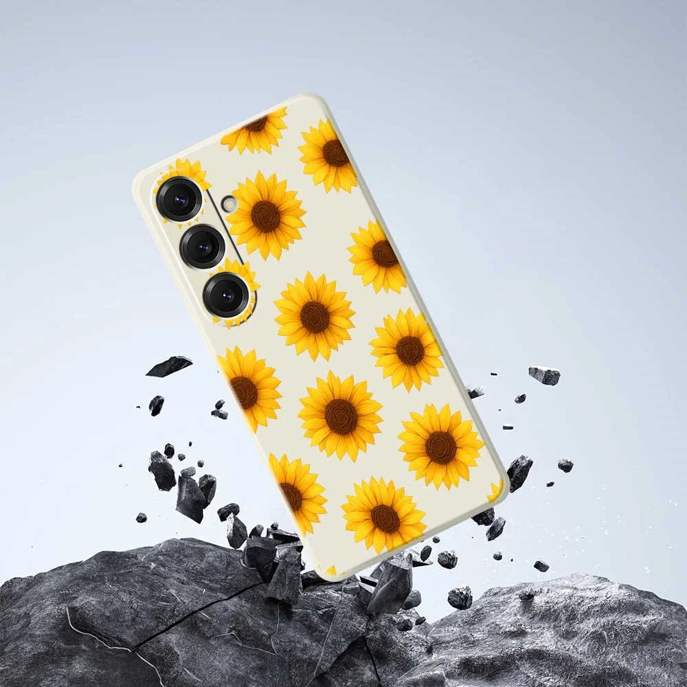 For Samsung Galaxy S25 Case Sunflowers Pattern Printing Straight Edge TPU Phone Back Cover - Beige - 7