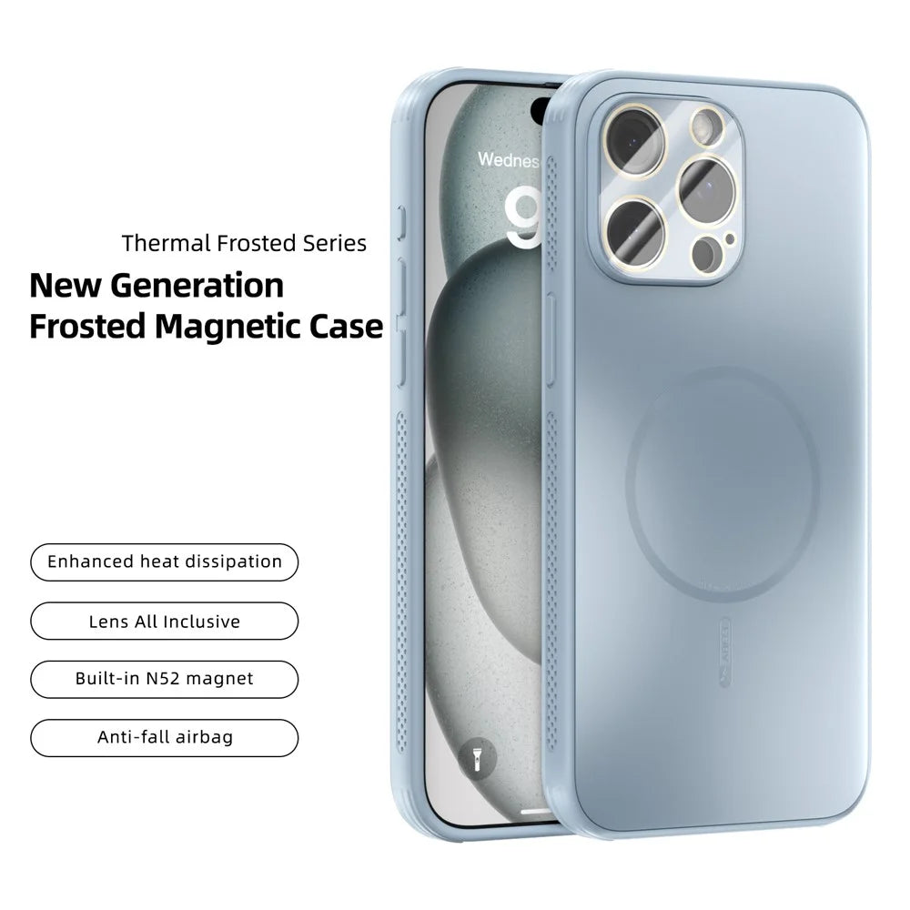 ABEEL For iPhone 14 Pro Case Compatible with MagSafe TPU PC Cooling Matte Phone Back Cover with Lens Film - Baby Blue - 2
