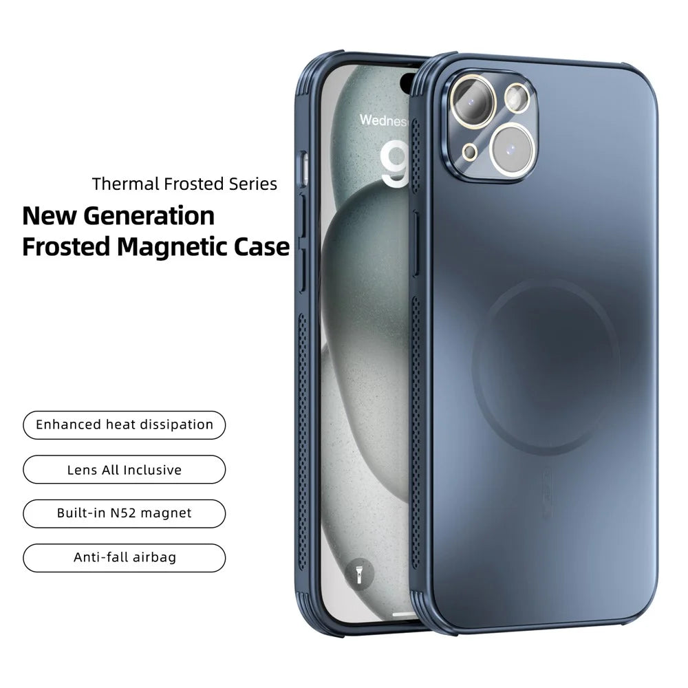 ABEEL For iPhone 15 Case Compatible with MagSafe TPU PC Cooling Matte Phone Back Cover with Lens Film - Blue - 2