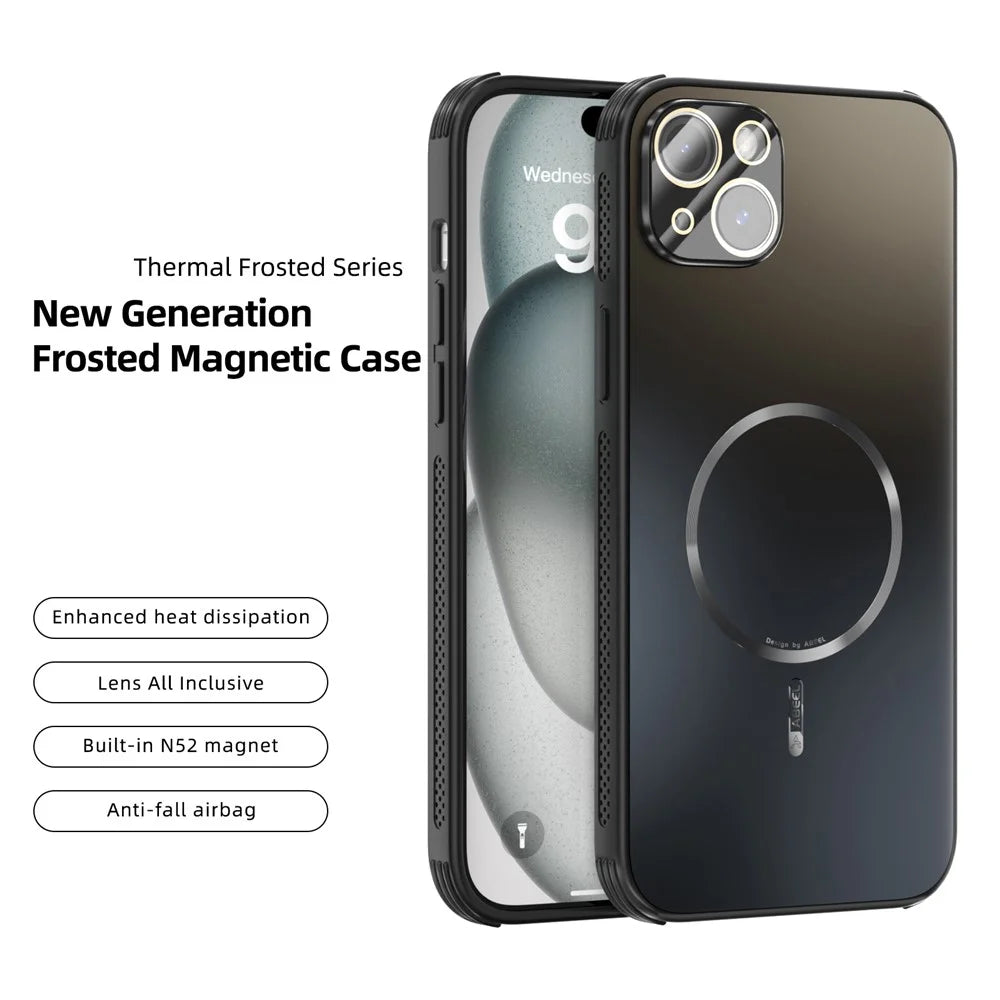 ABEEL For iPhone 15 Plus Case Compatible with MagSafe TPU PC Cooling Matte Phone Back Cover with Lens Film - Black - 2