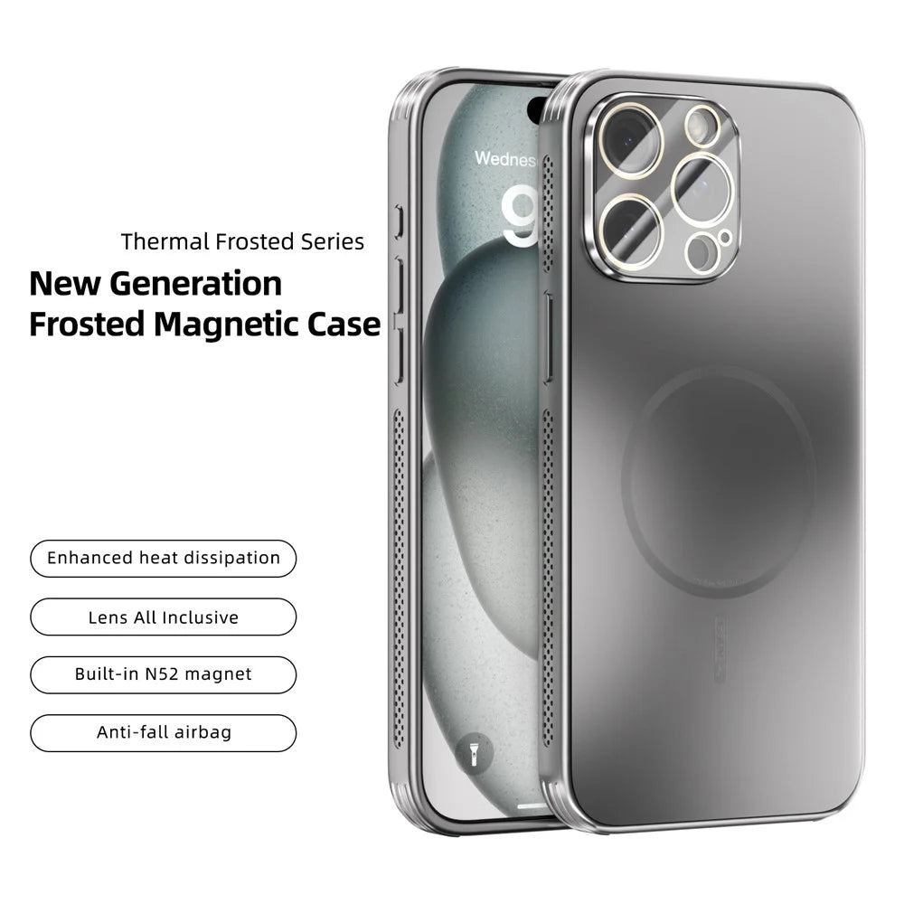 ABEEL For iPhone 15 Pro Case Compatible with MagSafe TPU PC Cooling Matte Phone Back Cover with Lens Film - Titanium Grey - 2