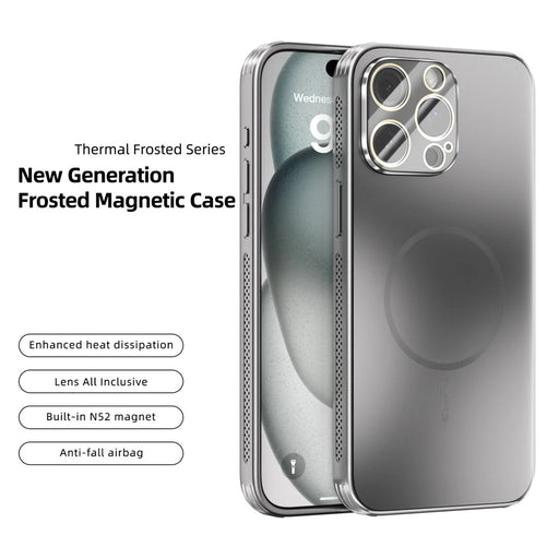 ABEEL For iPhone 15 Pro Case Compatible with MagSafe TPU PC Cooling Matte Phone Back Cover with Lens Film - Titanium Grey - 2