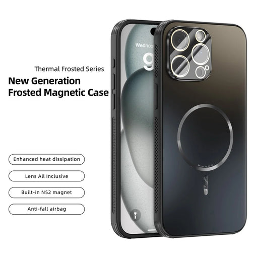 ABEEL For iPhone 15 Pro Max Case Compatible with MagSafe TPU PC Cooling Matte Phone Back Cover with Lens Film - Black - 2