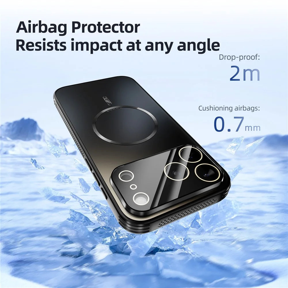 ABEEL For iPhone 15 Pro Max Case Compatible with MagSafe TPU PC Cooling Matte Phone Back Cover with Lens Film - Black - 6